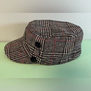 Bluenotes Wool Black, Grey & Red Plaid Hat, Woman Size Large/X-Large, caps